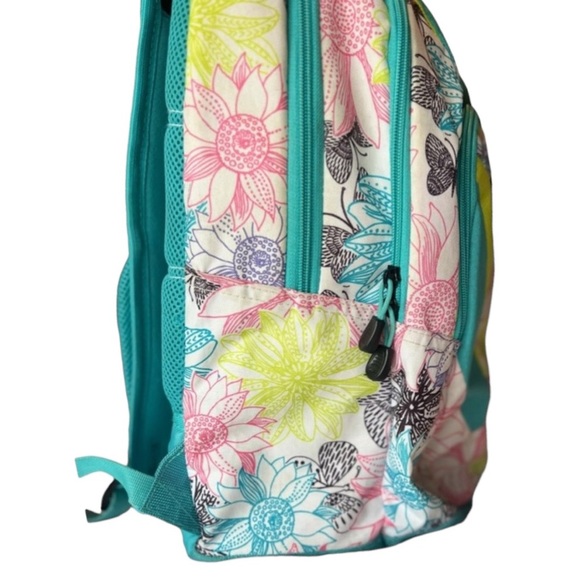 High Sierra Suspension Padded Strap Backpack Green Yellows Pinks Camp Travel - Picture 6 of 11